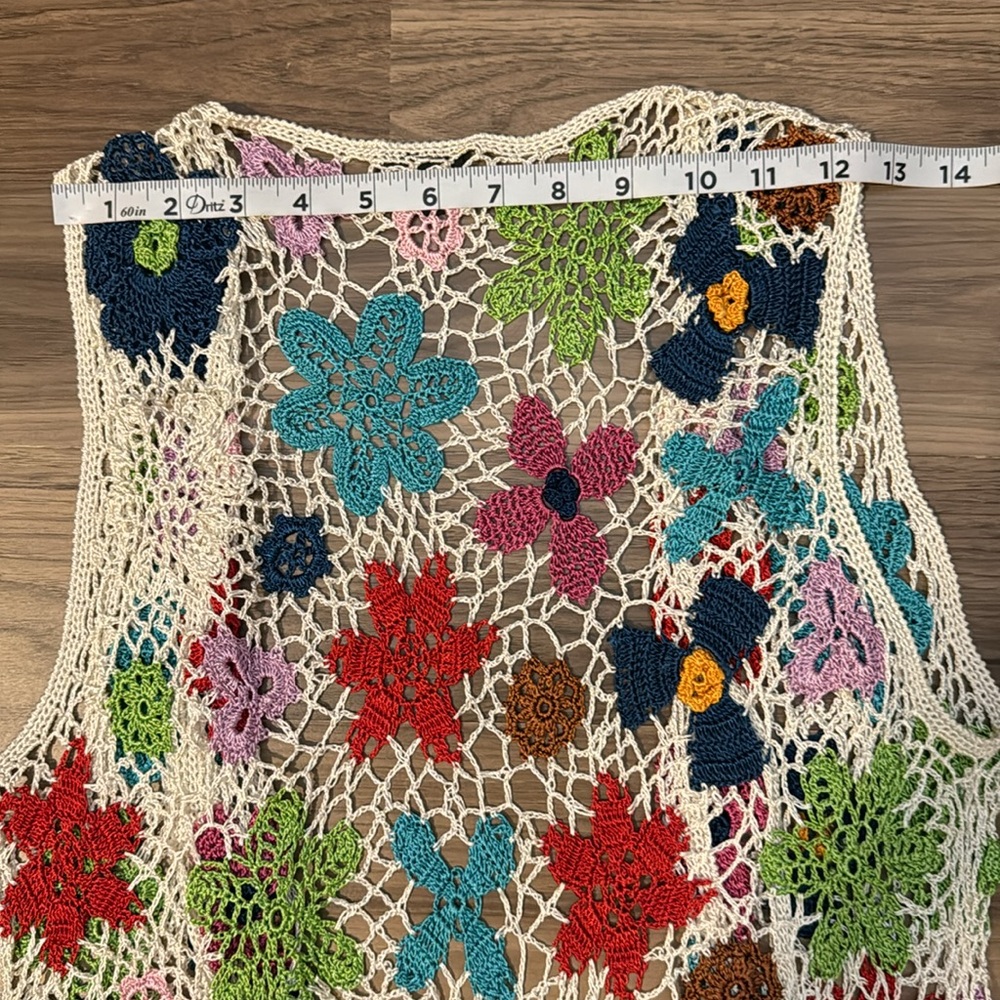 Vintage Floral Crochet Intricate Multicolored Front Tie Vest - Picture 12 of 13